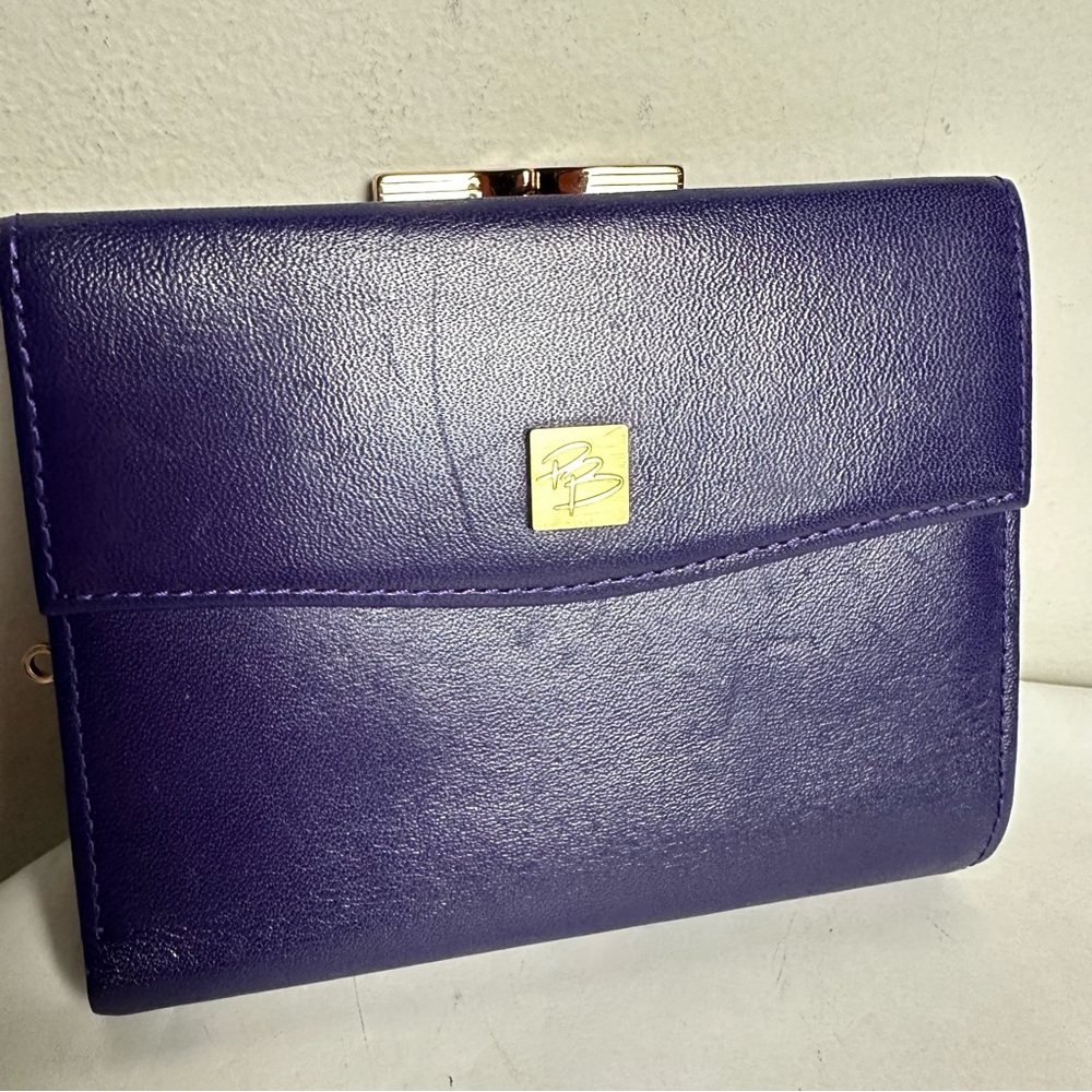 Vintage Pierre Balmain Purple Leather Wallet with Metal Clasp